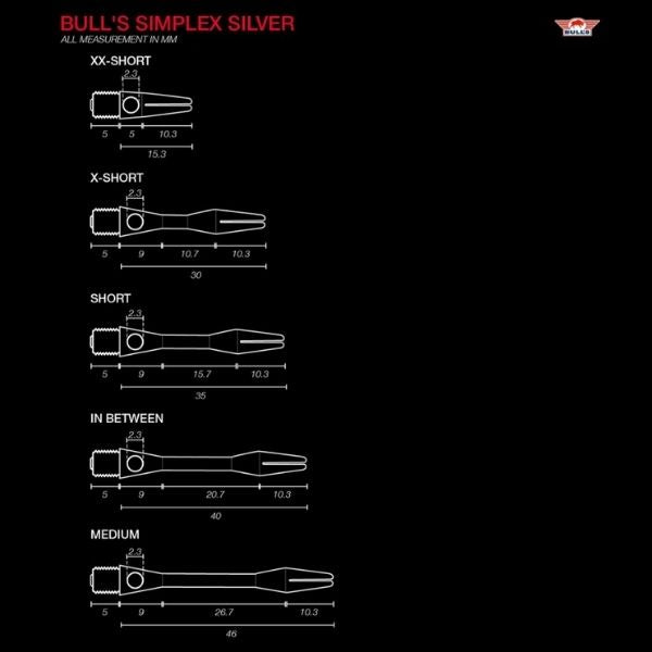 Bull's Simplex Shafts Aluminium – Tailles Disponibles - Darts180