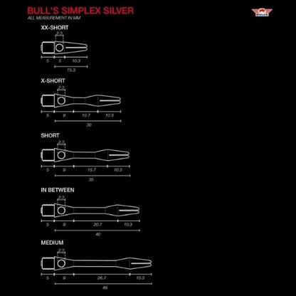 Bull's Simplex Shafts Aluminium – Tailles Disponibles - Darts180