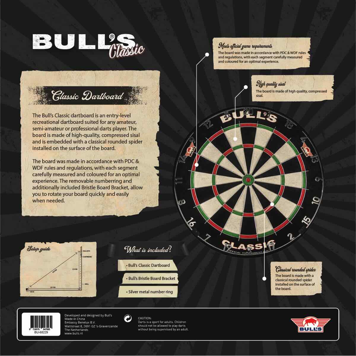 Bull's The Classic Dartboard – Packaging Arrière - Darts180