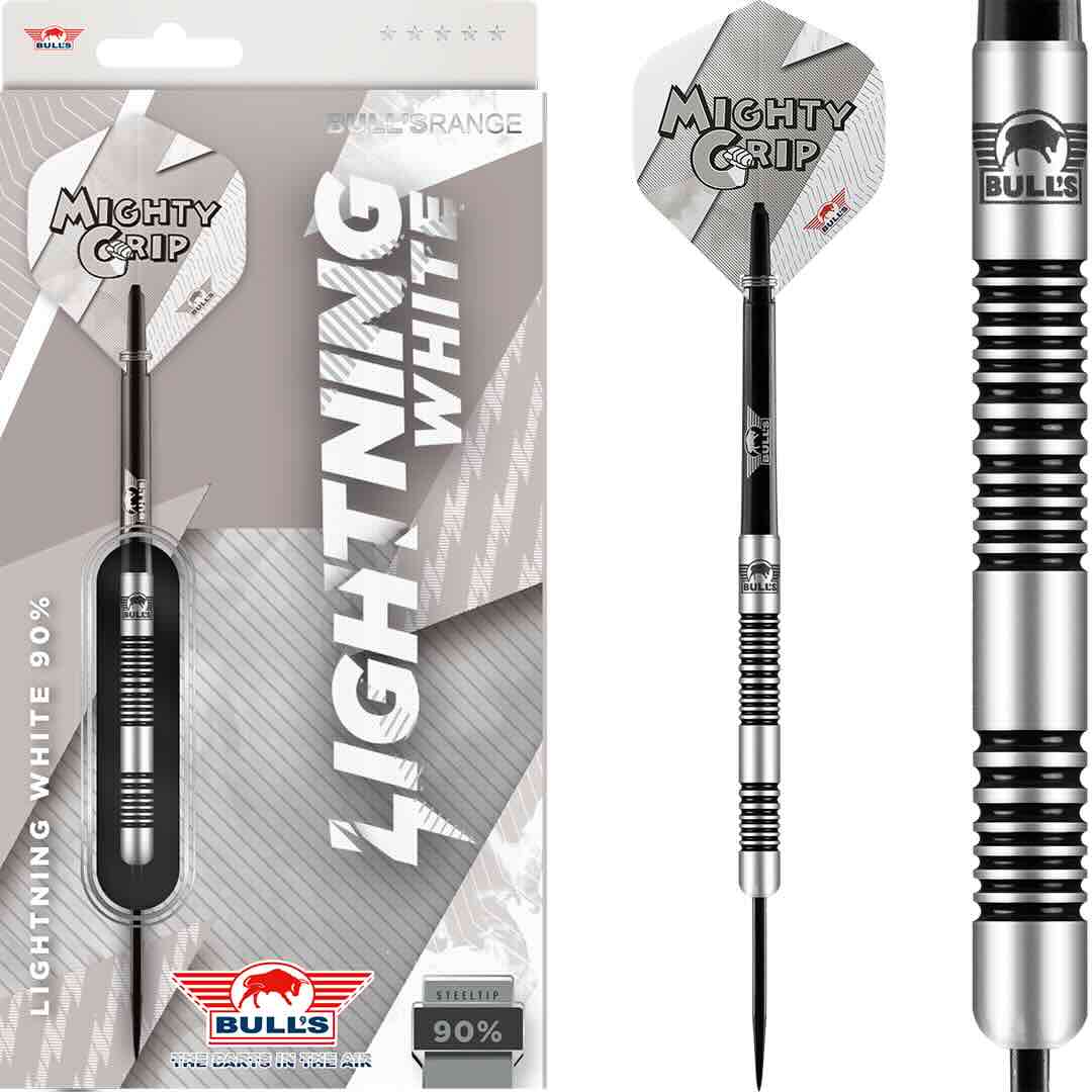 Bull's Lightning White 90% – Fléchettes Acier Set Complet - Darts180