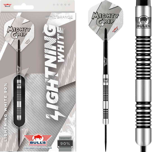 Bull's Lightning White 90% – Fléchettes Acier Set Complet - Darts180