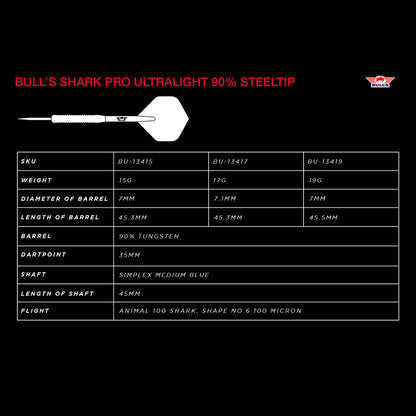 Bull's Shark Pro 90% – Tableau Informations Techniques Barrel - Darts180