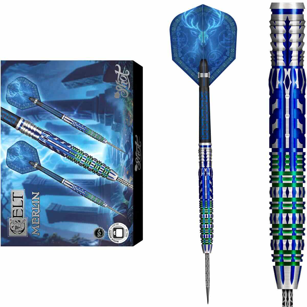 Shot Celt Merlin 95% – Fléchettes Acier Set Complet - Darts180