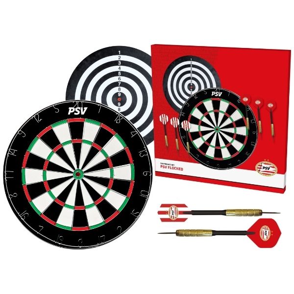 PSV Flocked Dartboard Set – Vue Ensemble Cible Fléchettes Floquée 1 - Darts180