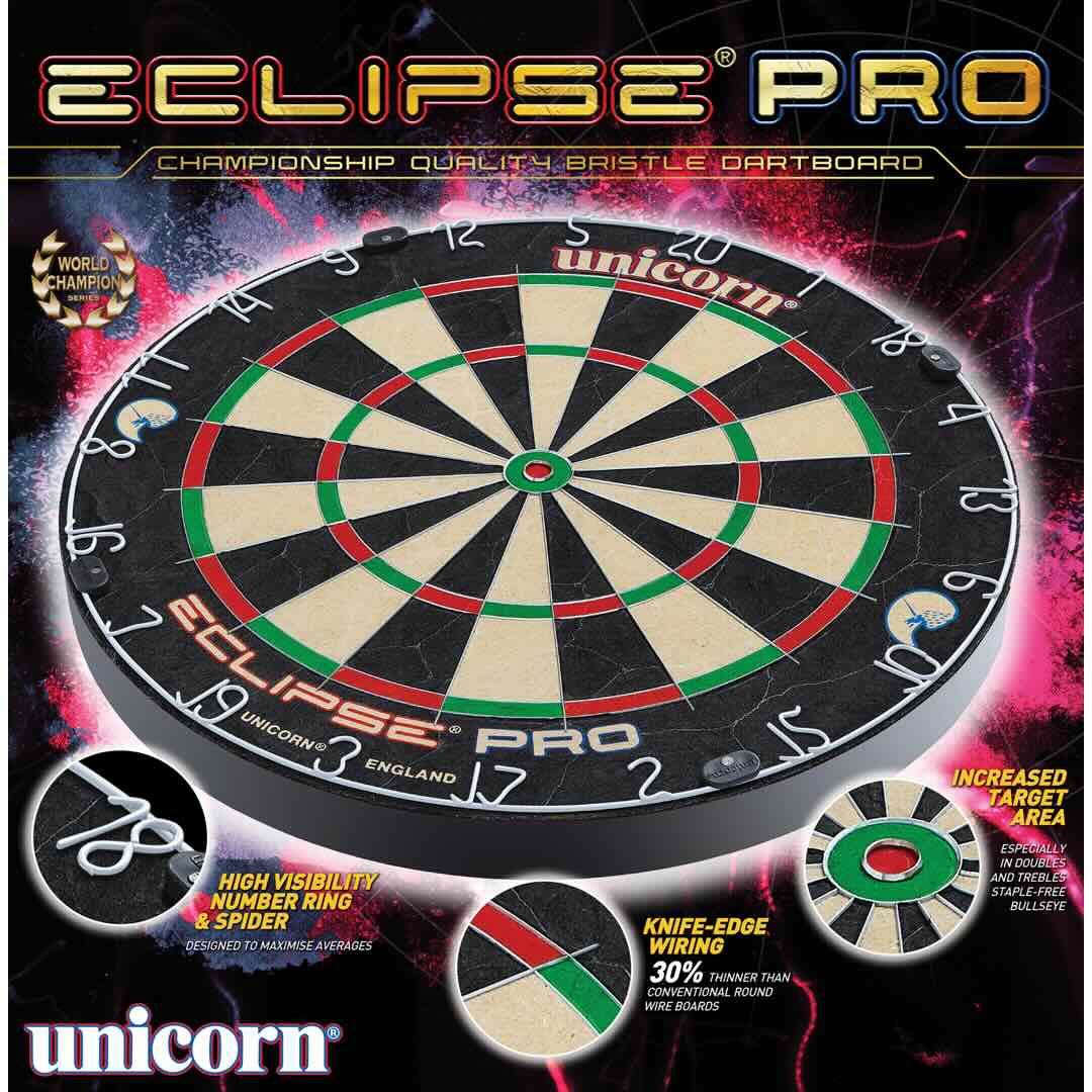 Unicorn Eclipse Pro Dartboard – Packaging Cible Fléchettes - Darts180