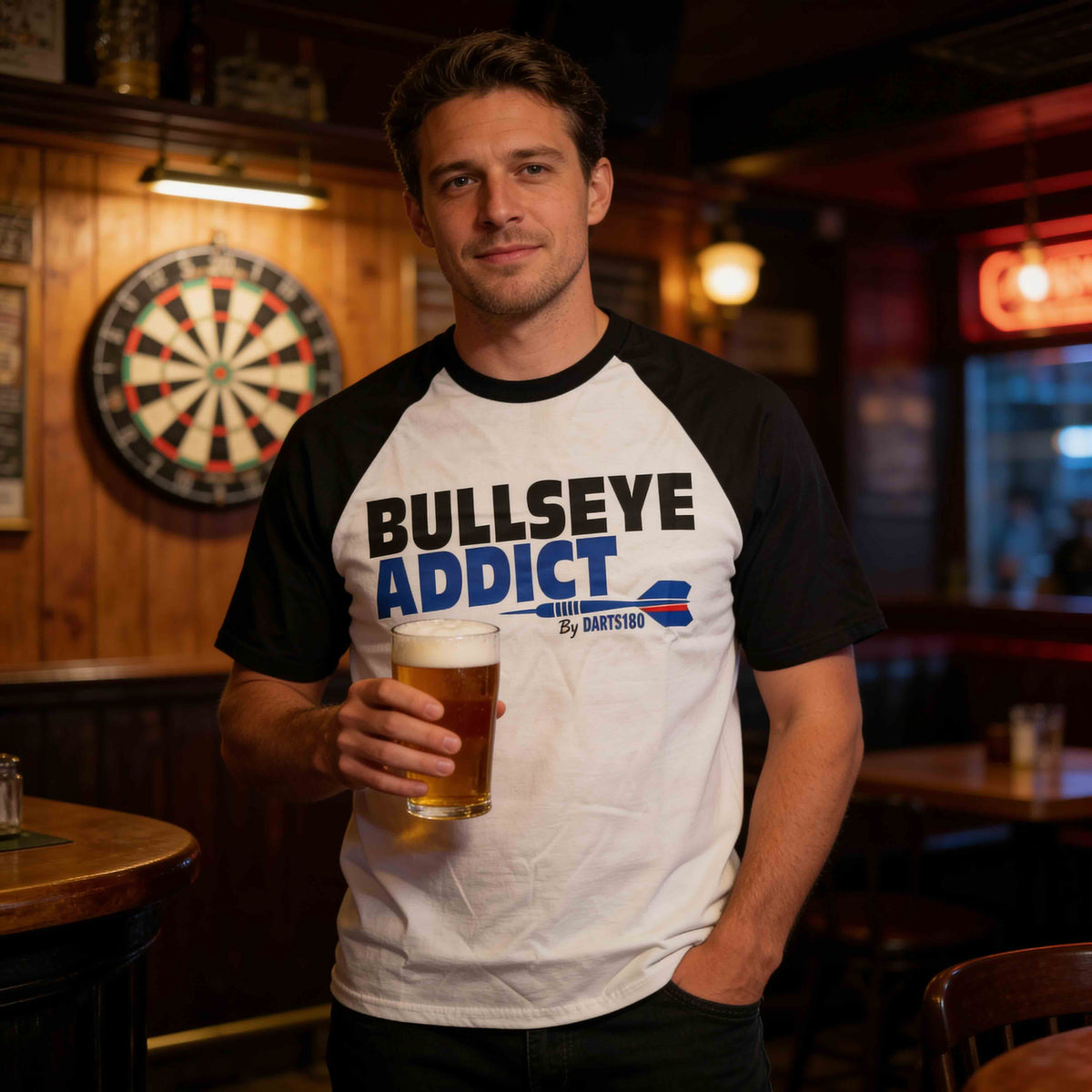 T-shirt Darts180 Bullseye Addict Bicolore – Mock-up Avant - Darts180