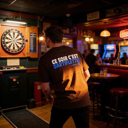 T-shirt Darts180 Ce soir c'est Dartiflette Noir – Mock-up Avant - Darts180